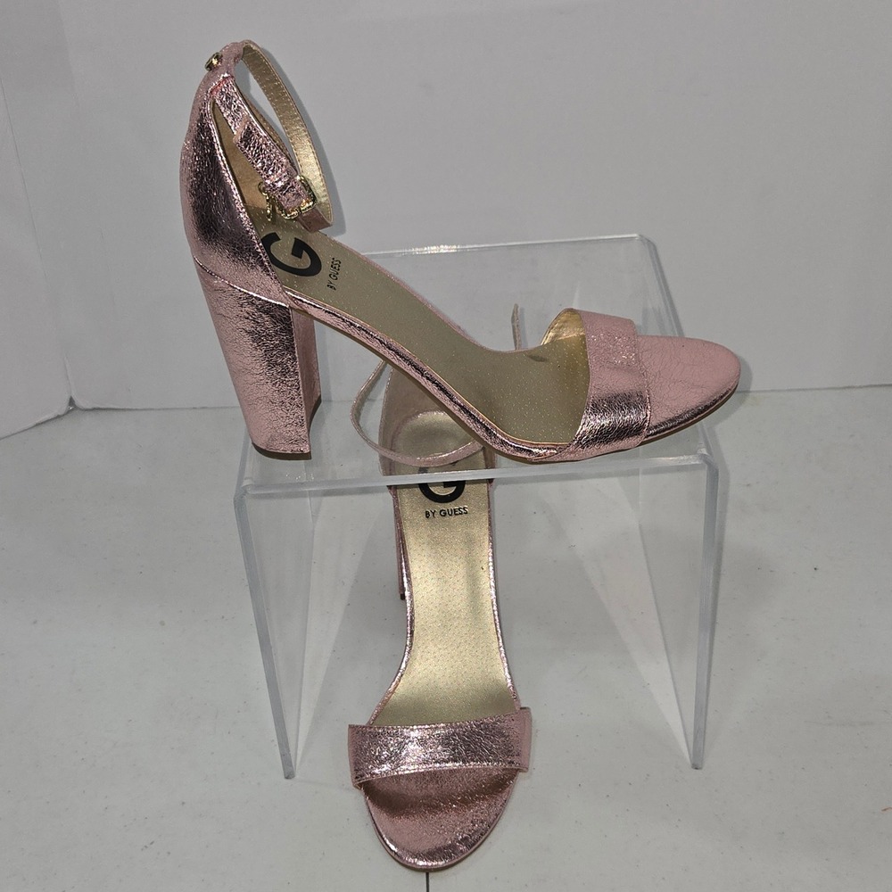 G by Guess Shantel3 Pink Metallic Block Heel Sandals Womens 10M GGSHANTEL3